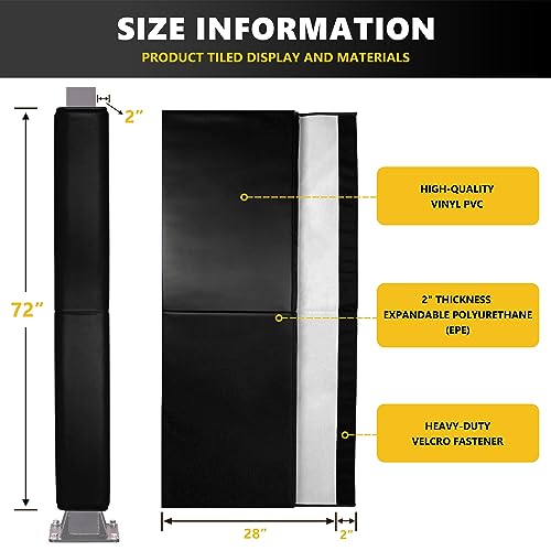 Image of 72 inch Tall Basketball Pole Pads, All-Weather Square Basketball Pole Padding Outdoor, 2 inch Thick Heavy Duty Wrap-Around Protective Pads for Fixed Height & Adjustable Basketball Hoop Poles