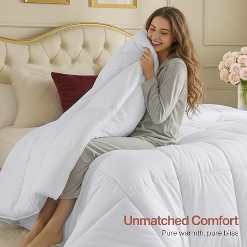 Image of Utopia Bedding Down Alternative Comforter (White, Queen) - All Season Comforter - Hypoallergenic Plush Siliconized Fiberfill Duvet Insert - Box Stitched