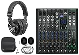 Audiosavings Bundle: Mackie ProFX10GO 10-Channel Battery Powered Analog Mixer w/FX/USB/Bluetooth Bundle with Rockville PRO-M50 Studio Headphones w/Detachable Coil Cable, Case+Extra Ear Pad (2 Items)
