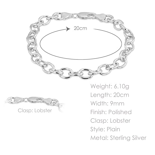 Tuscany Silver Women's Sterling Silver 7mm Oval Belcher Charm Bracelet of 20cm/8"4