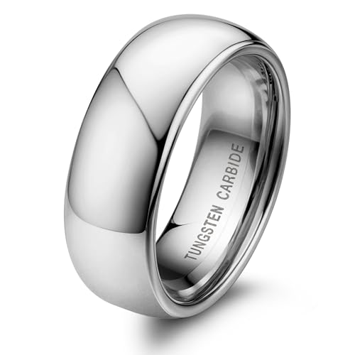 Jstyle 8mm Tungsten Rings for Men Women Hypoallergenic Wedding Band Rings Silver Domed High Polish Comfort Fit Size 8 Not Tarnished