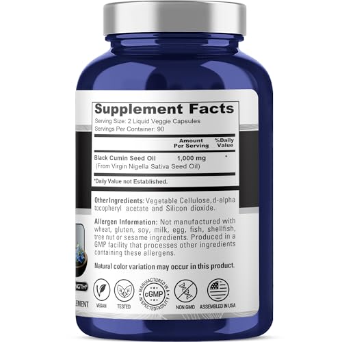 NusaPure Black Seed Oil 1,000 mg per Serving 180 Softgel Capsules (Non-GMO, Vegetarian & Vegan) Cold-Pressed Virgin Nigella Sativa. Hexane Free