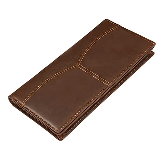 Texbo Men's Genuine Cow Leather Bifold Long Wallet Brown