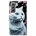 Bcov Case for Galaxy S22,White Cat Butterfly Flowers Leather Flip Phone Case Wallet Cover with Card Slot Holder Kickstand for Samsung Galaxy S22