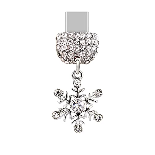 Plug Anti Polvo Tipo-C de cristal blanco con colgante de copo de nieve ELISE & FONDA TP184
