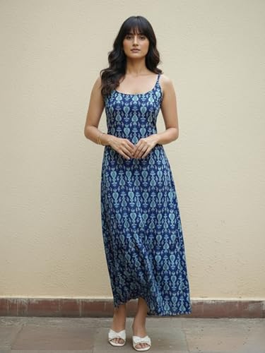 Image of Aahwan White Printed Round Neck Sleeveless Backless Long Indo Western Fusion Dress for Women's & Girl's