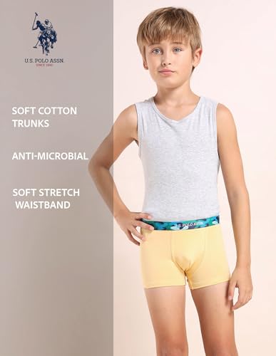 Image of U.S. Polo ASSN. Boy's EKT07 Mid Rise Cotton Spandex Underwear Trunks - Pack of 5