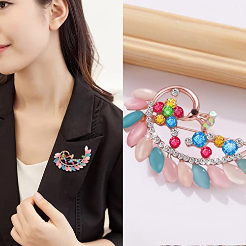 Dd-Life 4 Pcs Peacock Animal Brooch Cat's Eye Brooches Pin Crystal Breastpin Art Nouveau Gorgeous Peacock Breastpin Gold Tone For Any Special Occasions #TOP2