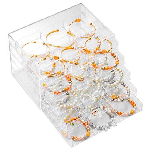 SPAKOWN Organizador de pendientes, caja de acrílico grande con 30 compartimentos, organizador de joyas con 5 cajones, apilable, caja de almacenamiento para aretes, pulseras, cajas de joyería para