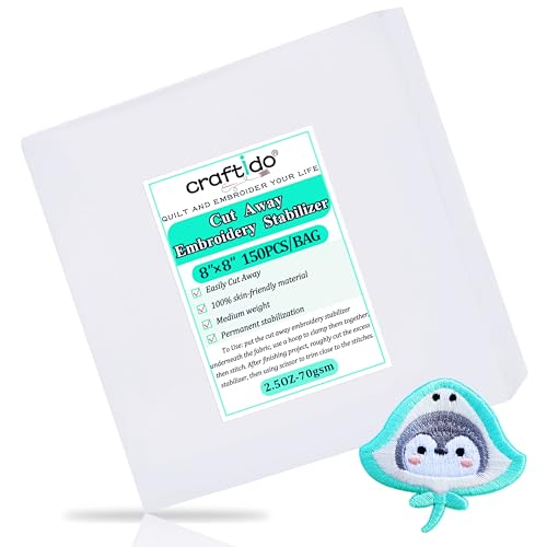 Craftido 8"x8" 150 Sheets Cut Away Embroidery Stabilizer Backing for 4x4 and 6x6 Hoops 2.5oz Medium Weight for Machine Embroidery and Hand Sewing -  CID-CA-8x801
