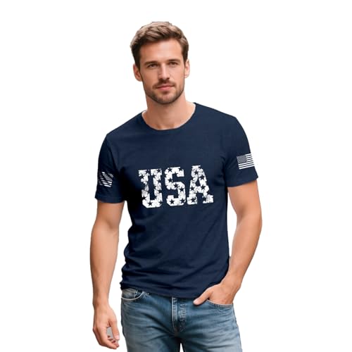LuxLass American Flag Shirts for Men USA Patriotic T-Shirt 4th of July Tee Tops