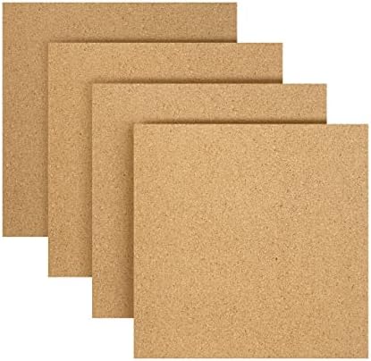 NTReasy 4pcs Cork Board, 12"x12" - 1/2" Cork Board for Wall Thick Square Bulletin Boards Cork Tiles, Wall Bulletin Boards with 30 Push Pin Wood Clips for School, Home & Office