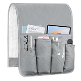 AUVCAS Sofa Armrest Organizer Non-Slip Arm Chair Bedside Storage Caddy Organizer Armchair Caddy for Recliner Couch Remote Holder with 5 Pockets for Cell Phone TV Remote Control Magazines(Grey)