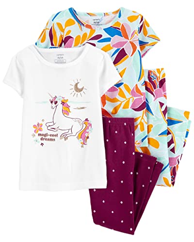Carter's Toddler Girls 4pc Cotton Snug Pajamas PJs Set (MagiCool Unicorn, 5T)