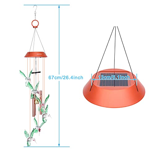Chaves de vento Solar Hummingbird Wind Chime com tubos de metal Luzes de mudança de cor Luzes solare