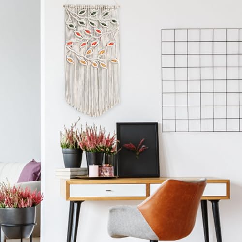Macrame mural boho chic avec feuilles pour chambre cosy