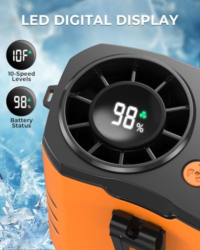 Image of Portable Waist Fan with Clip, 10000mAh Rechargeable Wearable Belt /Neck USB Fans, 3 Lights, 25-Hour Cooling, LED Display, 4-in-1 Table Fans for Outdoor, Camping, Travel (Orange)