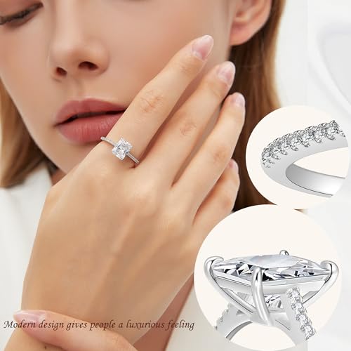 1.5/4CT CZ Engagement Rings for Women,Women's Princess/Radiant Cut 925 Sterling Silver Solitaire Wedding Bands Engagement Promise Rings for Her with 18K White Gold Plated Size4-103