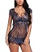 Sykooria Conjunto de lencería de Encaje Sexy Babydoll Nightwear Chemise Deep V-...
