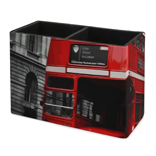 Porte-stylo cuir bus rouge premium double compartiment design chic - 8