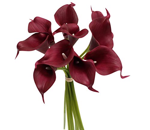 Angel Isabella, LLC 10 Stems of Real Touch Lifelike Artificial Reddish Burgundy Calla Lily Perfect Size for Making Bouquet Boutonniere Corsage