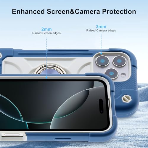 Image of MARKILL Plastic, Silicone Compatible with iPhone 16 Pro Max Case 6.9 Inch with Ring Stand, Heavy-Duty Military Grade Shockproof Case Phone Kids Cover For iPhone 16 Pro Max Blue