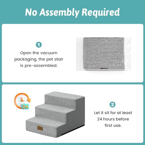 Image of COZY KISS Dog Stairs for Small Dogs 11.7 inch H, 3-Step Gentle Incline Pet Step for Couch Chiars, Right-Angle Dog Ramp for Puppy Doggie Senior Cats, 15.7x17.7x11.7 Inch, Grey
