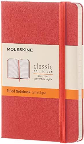 Moleskine Classic Notebook, Pocket, Ruled, Coral Orange, Hard Cover (8051272893571)