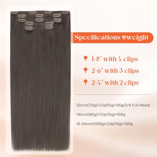 Image of Sunny Hair Clip in Hair Extensions Real Human Hair Mocha Black Brown 85g | Remy Hair for Women Invisible Clip Ins for Fine Hair Natural Look Easy of Use for Daily Wear Lightweight 12 Inch