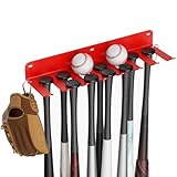 QBA Wall Mount Baseball Bat Holder, Heavy Duty Metal Bats Rack, Holds 14 Bats, Bat Organizer for Dugout Fence Home Garage (Red)