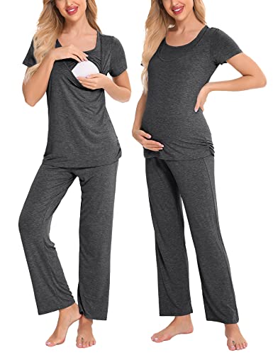 Image of LecGee Labor/Delivery Maternity Nursing Pajama Sets Loungewear for Breastfeeding Nursing Shirts Pregnancy Pants