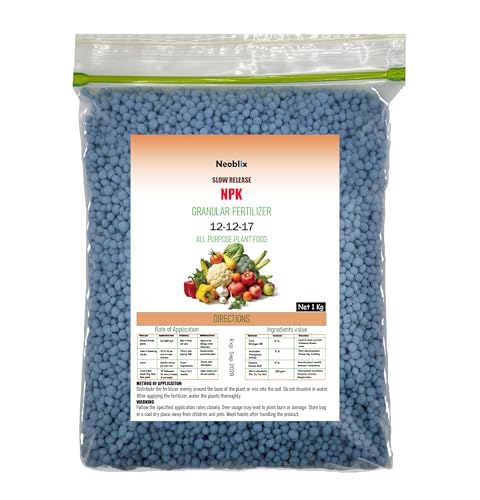 Neoblix NPK Fertilizer 12-12-17 All purpose Slow Release Granular Garden Fertilizer for GCC (1kg) Food for Indoor and Outdoor Plants| Potassium Rich nutrients For veg trees grass and plants