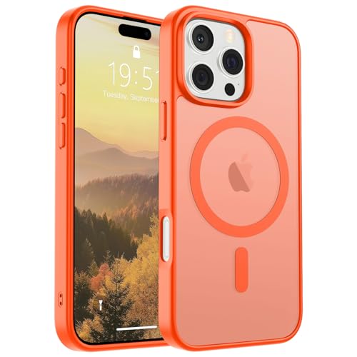 Image of SUPFINE Magnetic for iPhone 16 Pro Case (Compatible with MagSafe) (Military Grade Drop Protection) Slim Translucent Matte Shockproof with Anti-Fingerprint Phone Case,Orange