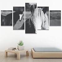 SIGNWIN 5 Panel Canvas Wall Art Animals Black and White Dramatic Duotone Modern Artwork for Home Decorations Ready to Hang - 60