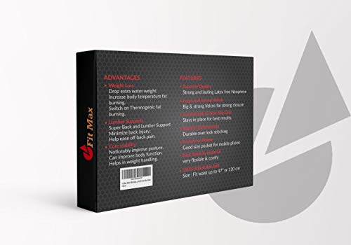 Fit Max Waist Slimming Sweat Belt - Sauna Adjustable Lumbar Back Support, Waist Trainer, Tummy Trimmer, Abs Toner, Belly Band - Black