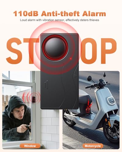 [Upgrade] Alarma para motocicleta WSDCAM 110dB, nueva sensibilidad 7 niveles, volumen ajustable 4 niveles, alarma inalámbrica con control remoto, alarma antirrobo para coche/bicicleta/vehículo, alarma fuerte para puerta/ventana miniatura 2