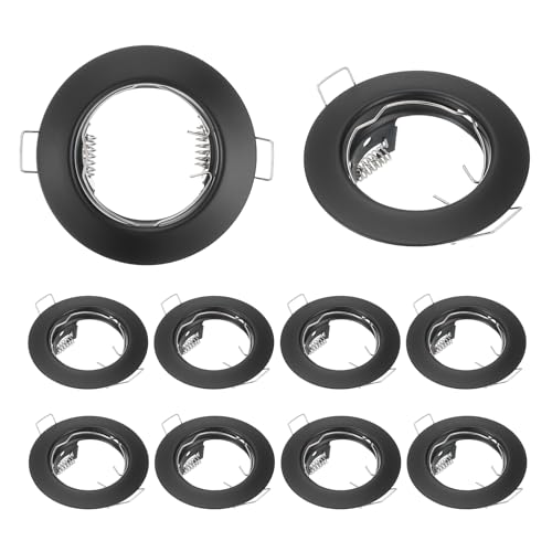 uxcell LED Downlight Fixture Housing, 10pcs MR16 GU10 Bulbs Recessed Lights Holder Round Frame Ceiling Spotlights Mounting Frame for Home Light, Black
