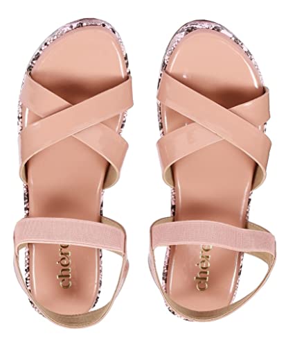 Image of CHERE fashion Sandal For Women' With Peach Multi Cross Strap | Snake print Wedges | Comfortable Sandals for Casual, Party and Formal Occasions