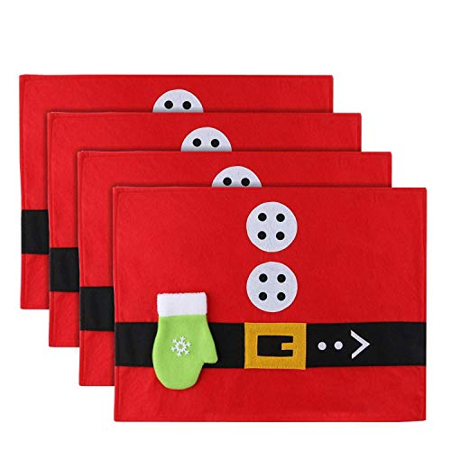 Tradepro - Juego de 4 manteles individuales navideños para mesa de Navidad con soporte para cubiertos de Papá Noel, accesorios para mesa de comedor de Navidad