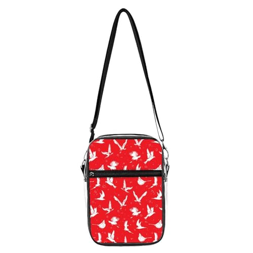 Red Birds Pattern Clear Crossbody Bag Stadium Bag Adjustable Side Shoulder Bags Messenger Bag with 2 Compartments