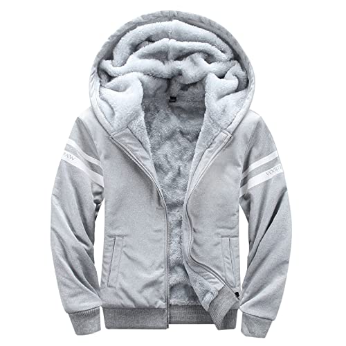FASLOLSDP Sudadera con capucha para hombre con cremallera, forro polar, interior de invierno, cálida sudadera con capucha, gruesa, gris, XL Cover