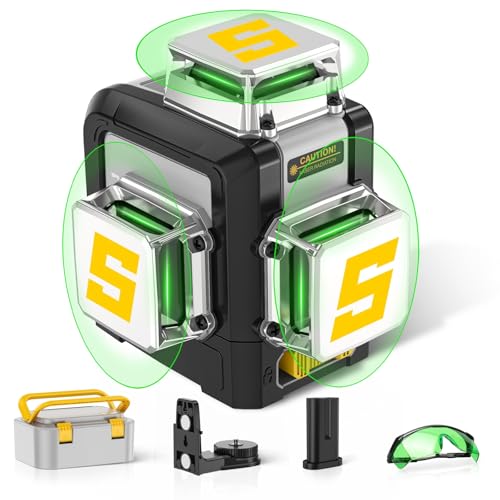 Niveau Laser SAVSEC de 45 Mètres, Niveau Laser 360 Autonivelant (max. 22 H d'autonomie) Vert, Laser à Ligne Croisée 3x360° et Mode Impulsion, Batterie Rechargeable & Port de Type C, Base Magnétique