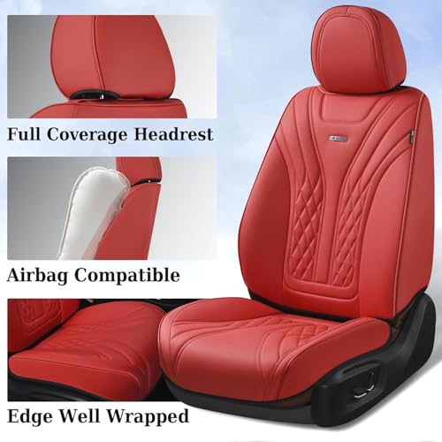 Image of Coverado Car Seat Covers Full Set, 5 Seats Front Seat Cover and Back Seat Covers for Cars, Automotive Seat Covers Nappa Leather Waterproof Seat Covers, Car Seat Protectors Universal for Cars Red