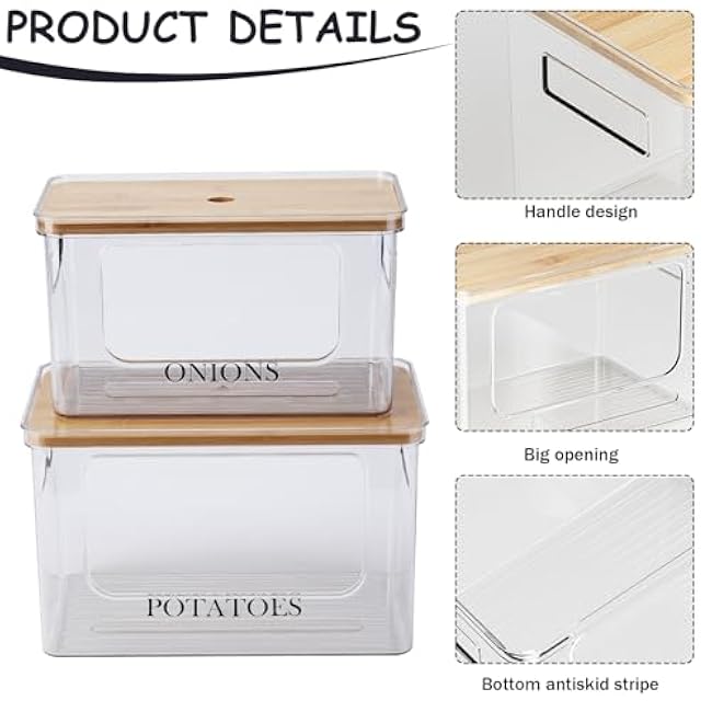 Potato and Onion Storage Bin Set,Clear Stackable Fruit and Vegetable Storage Box with Lid&Handle,Onion Potato Holder Storage Containers,Turdy and Durable Storage Basket For Garlic, Produc