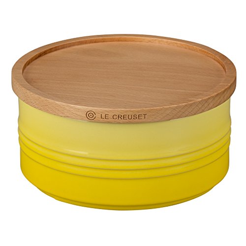 Le Creuset Stoneware Canister with Wood Lid, 23 oz, Soleil