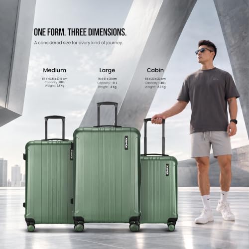 Image of HRX Force 2-Piece Luggage Set (Cabin + Medium) Dark Green Polycarbonate Hard Shell Suitcase Set - Premium Travel Trolley Bags with 8 Spinner Wheels, Number Lock & Water Resistant Body