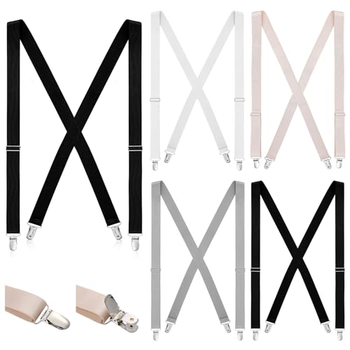 Hercicy 4 Pcs Women Thin X Suspenders 1' 1/2' Ladies Hidden Clip Suspenders for Pants Under Clothes Jeans Undergarment(Classic,1/2 Inch Wide)