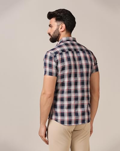 Image of TOPLOT Men's Regular Fit Casual Shirt Checks Design with Spread Collar & Half Sleeves