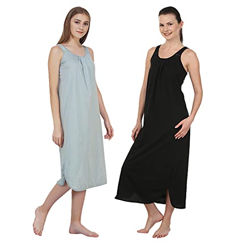 Image of BLAZON Women's Cotton Hosiery Solid Maxi Nighty Slip (Pack of 2) Available Sizes: S, M, L, XL, 2XL, 3XL, 4XL, 5XL