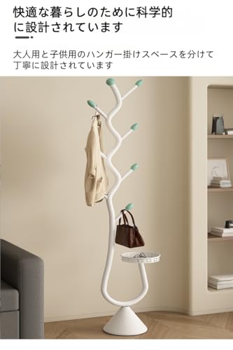 Wivitte スリムハンガーラック | コート掛けスタンド兼ポールハンガー – 金属製・頑丈・倒れにくい大容量棚付き、組み立て簡単省スペース、玄関リビング寝室用おしゃれ (ホワイト,2層) [4]